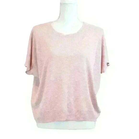 Ellen Tracy Pink Knit Crew Neck Sweater Short Dolman Sleeves SIze Large - Picture 1 of 7
